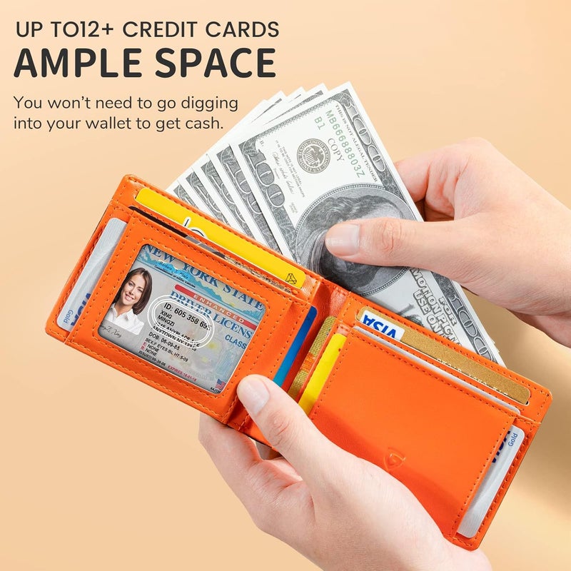 GSOIAX Slim Wallet for Men RFID Blocking Bifold Wallet Carbon Fiber Front Pocket Wallet with 11 Card Holder Minimalist Mens Wallet with Gift Box(Carbon Orange) - Image 4